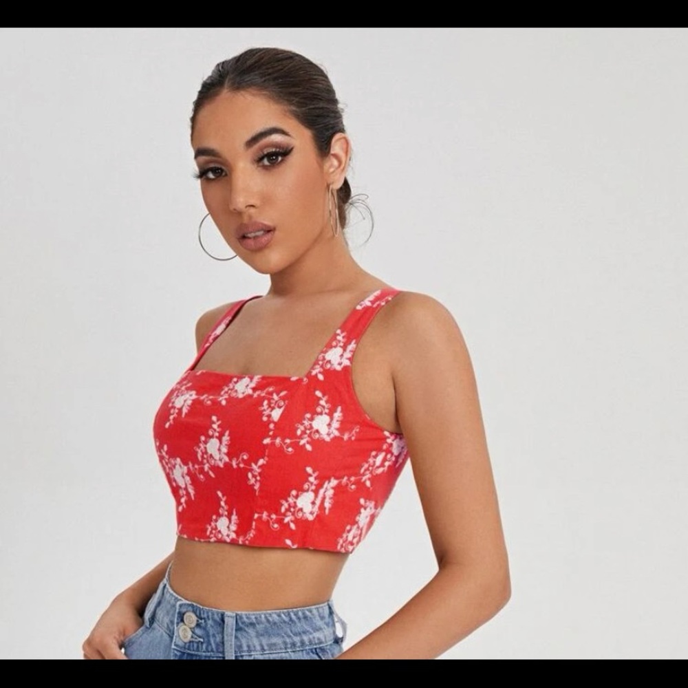 red zip up crop top